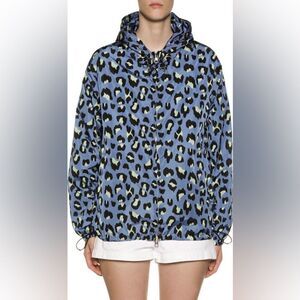 Moncler ALEXANDRITE GIUBBOTTO Blue Leopard Print Windbreaker Jacket